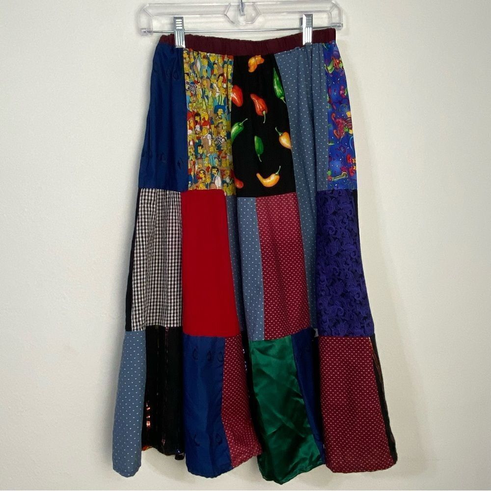Handmade Patchwork Tiered Maxi Skirt Small Boho Hippie Streetwear 70s‎ Gypsy